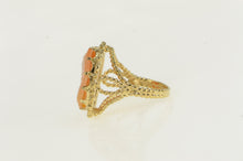 Load image into Gallery viewer, 10K Carved Shell Cameo Filigree Cocktail Ring Yellow Gold