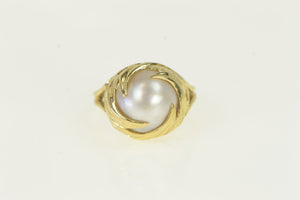 10K Pearl 1960's Swirl Leaf Vintage Cocktail Ring Yellow Gold