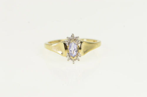 10K Marquise Tanzanite Diamond Vintage Ring Yellow Gold