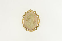 Load image into Gallery viewer, 10K Ornate Pearl Carved Coral Lady Cameo Pin/Brooch Yellow Gold