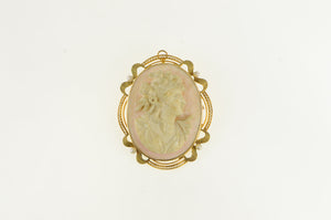 10K Ornate Pearl Carved Coral Lady Cameo Pin/Brooch Yellow Gold