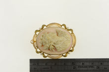 Load image into Gallery viewer, 10K Ornate Pearl Carved Coral Lady Cameo Pin/Brooch Yellow Gold