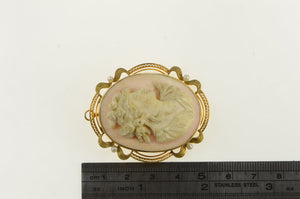 10K Ornate Pearl Carved Coral Lady Cameo Pin/Brooch Yellow Gold