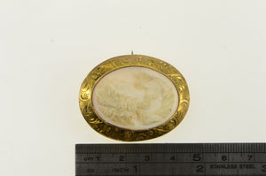 10K Victorian Shell Cameo Seed Pearl Pendant/Pin Yellow Gold