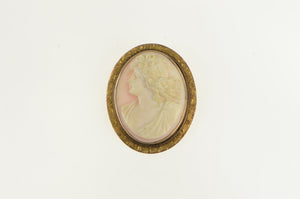 10K Victorian Engraved Coral Cameo Lady Pendant Yellow Gold