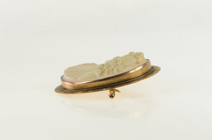 10K Victorian Engraved Coral Cameo Lady Pendant Yellow Gold