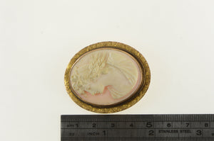 10K Victorian Engraved Coral Cameo Lady Pendant Yellow Gold