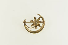 Load image into Gallery viewer, 10K Victorian Crescent Moon Flower Pearl Pin/Brooch Yellow Gold