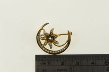 Load image into Gallery viewer, 10K Victorian Crescent Moon Flower Pearl Pin/Brooch Yellow Gold