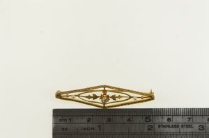 10K Ornate Diamond Seed Pearl Statement Pin/Brooch Yellow Gold