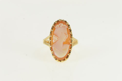 10K Oval Vintage Carved Shell Cameo Ring Yellow Gold