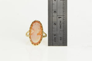 10K Oval Vintage Carved Shell Cameo Ring Yellow Gold