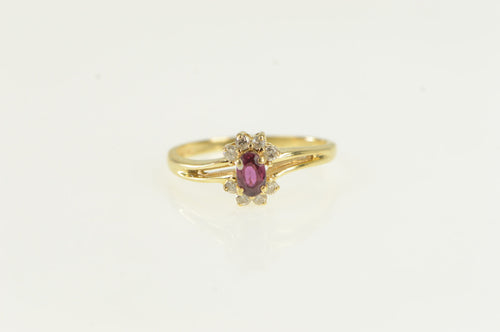 14K Oval Natural Ruby Diamond Statement Ring Yellow Gold