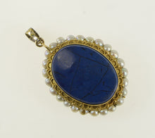 Load image into Gallery viewer, 18K Ornate Lapis Lazuli Pearl Reversible Pendant Yellow Gold