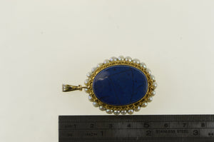 18K Ornate Lapis Lazuli Pearl Reversible Pendant Yellow Gold