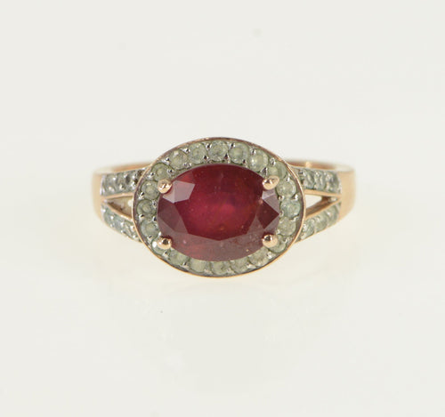 10K Ruby White Sapphire Halo Engagement Ring Rose Gold