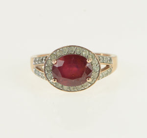 10K Ruby White Sapphire Halo Engagement Ring Rose Gold