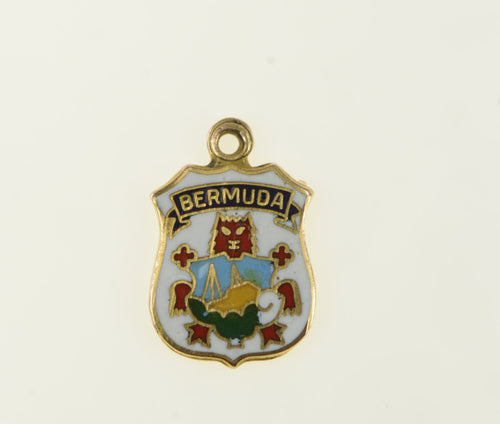 10K Bermuda Vintage Enamel Crest Charm/Pendant Yellow Gold