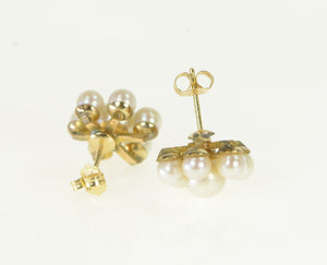 14K 1950's Vintage Pearl Flower Cluster Earrings Yellow Gold