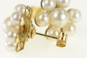 14K 1950's Vintage Pearl Flower Cluster Earrings Yellow Gold