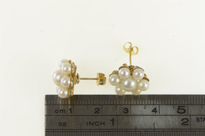 14K 1950's Vintage Pearl Flower Cluster Earrings Yellow Gold