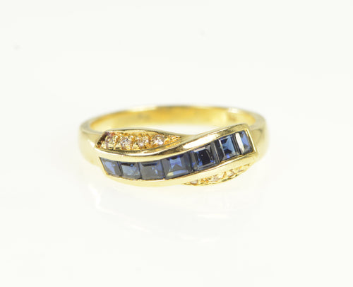 18K Natural Sapphire Diamond Vintage X Band Ring Yellow Gold