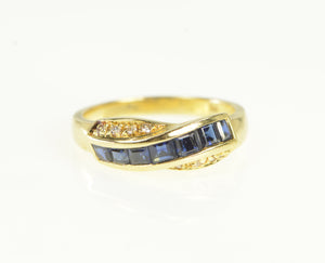 18K Natural Sapphire Diamond Vintage X Band Ring Yellow Gold