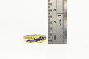 18K Natural Sapphire Diamond Vintage X Band Ring Yellow Gold