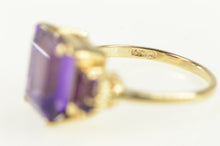 Load image into Gallery viewer, 10K Three Stone Emerald Cut Amethyst Ring Yellow Gold