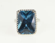 Load image into Gallery viewer, 10K Radiant Cut Blue Topaz Ornate Cocktail Ring White Gold