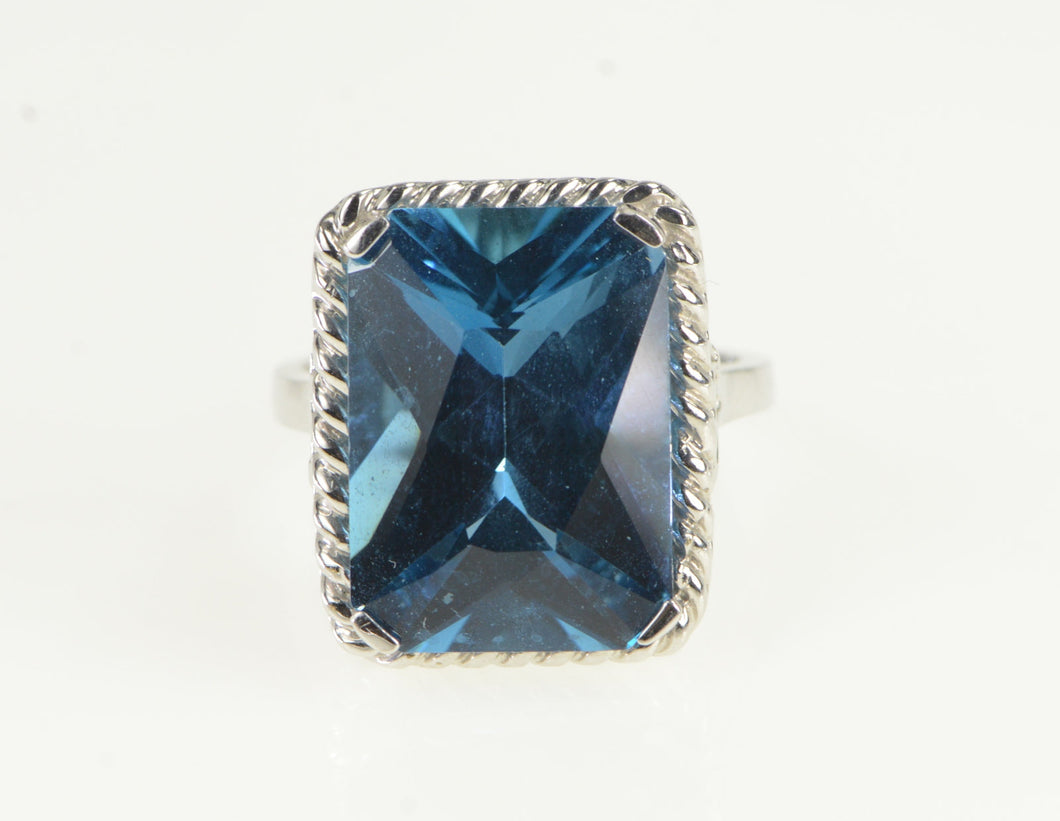 10K Radiant Cut Blue Topaz Ornate Cocktail Ring White Gold