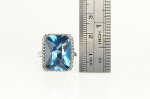 10K Radiant Cut Blue Topaz Ornate Cocktail Ring White Gold