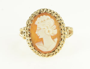 10K Oval Carved Shell Cameo Vintage Ring Yellow Gold