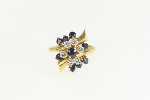 14K 1.25 Ctw Sapphire Diamond Cluster Ring Yellow Gold