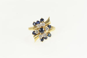 14K 1.25 Ctw Sapphire Diamond Cluster Ring Yellow Gold