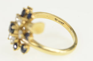 14K 1.25 Ctw Sapphire Diamond Cluster Ring Yellow Gold