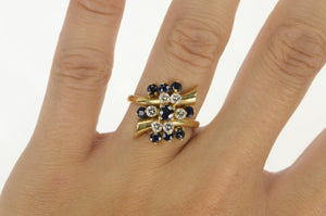 14K 1.25 Ctw Sapphire Diamond Cluster Ring Yellow Gold