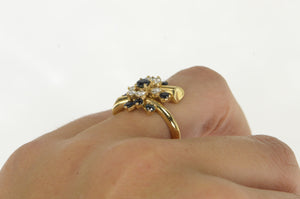 14K 1.25 Ctw Sapphire Diamond Cluster Ring Yellow Gold