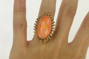 14K 21.50 Ct Mexican Fire Opal Cocktail Ring Yellow Gold