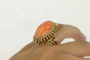 14K 21.50 Ct Mexican Fire Opal Cocktail Ring Yellow Gold