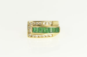 14K 1.60 Ctw Emerald Diamond Squared Ring Yellow Gold