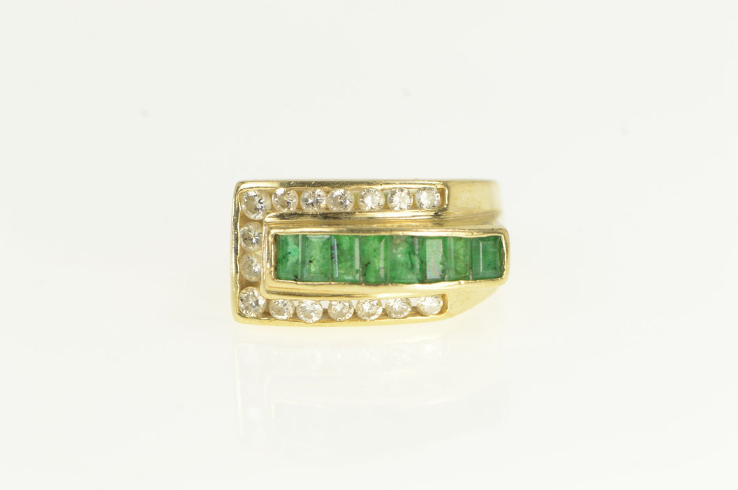 14K 1.60 Ctw Emerald Diamond Squared Ring Yellow Gold