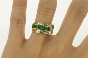 14K 1.60 Ctw Emerald Diamond Squared Ring Yellow Gold