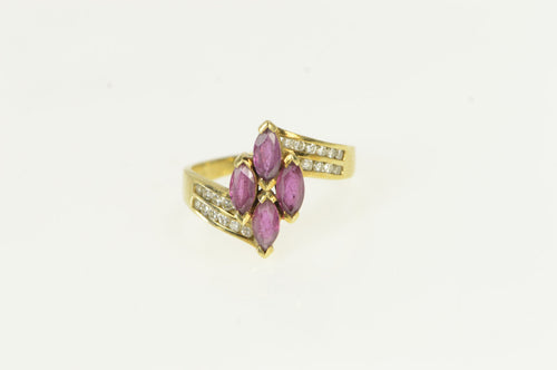 14K Marquise Natural Ruby Diamond Bypass Ring Yellow Gold