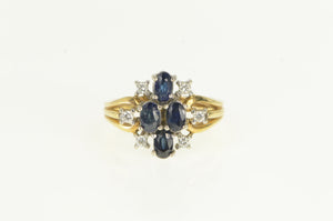 14K Sapphire Diamond Cluster Vintage Ring Yellow Gold