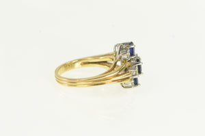 14K Sapphire Diamond Cluster Vintage Ring Yellow Gold