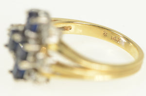 14K Sapphire Diamond Cluster Vintage Ring Yellow Gold