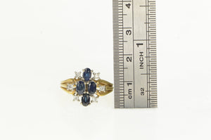 14K Sapphire Diamond Cluster Vintage Ring Yellow Gold