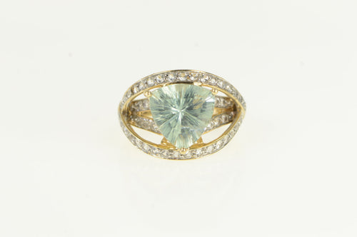 14K Trillion Prasiolite CZ Raised Statement Ring Yellow Gold