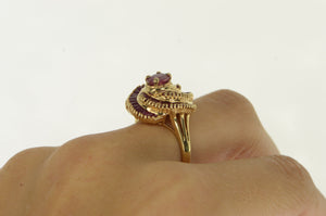 14K Oval Natural Ruby Swirl Halo Cocktail Ring Yellow Gold